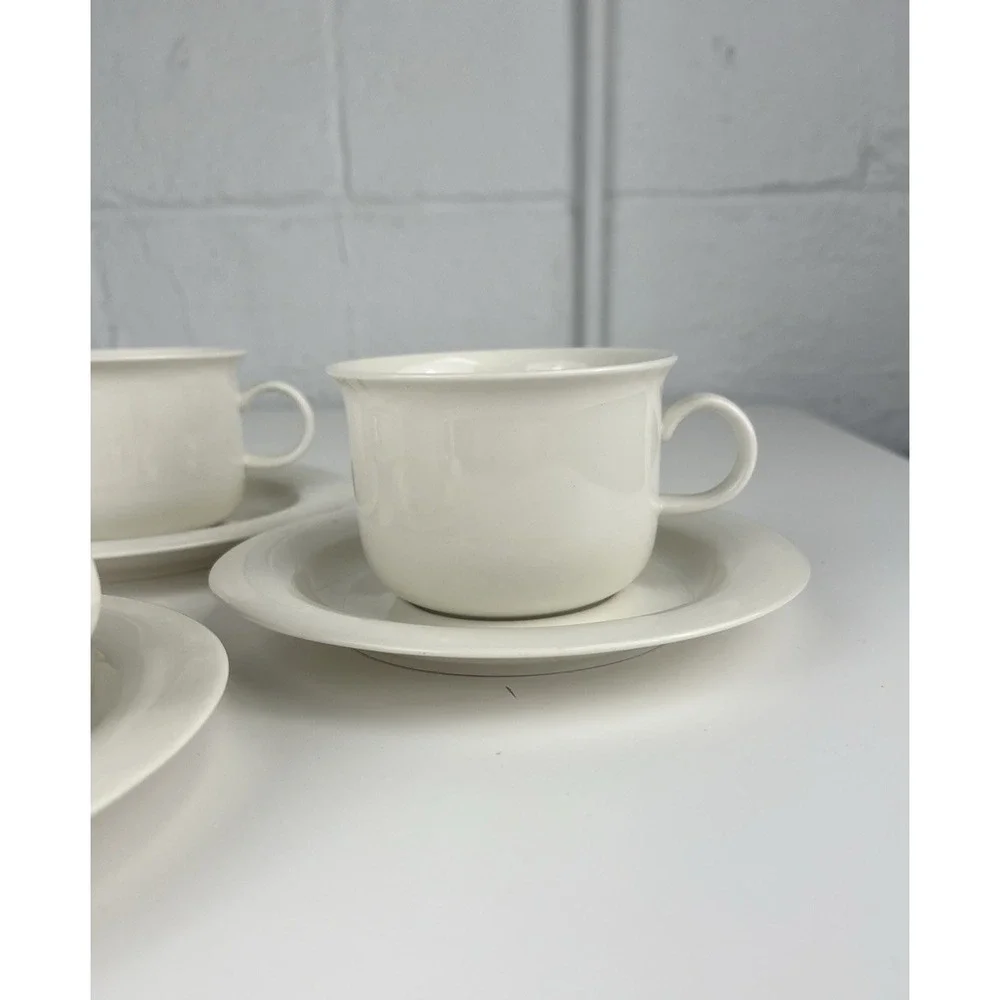 Arabia Finland Arctica White Cup & Saucer SET OF 4 MCM Minimalist